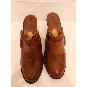 Born‎ Leather Mule Clogs Brown Chunky Heel Slip On Comfort Shoes NEW Size 9